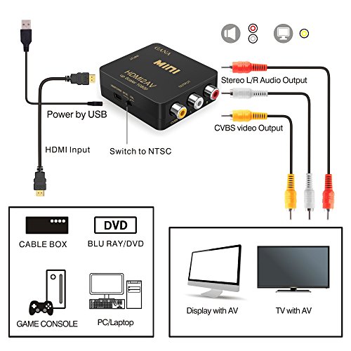 GANA HDMI a RCA, HDMI a AV Convertidor de Video Soporte 1080P con Cable de Alimentación USB para PC/Laptop/Xbox / PS4 / PS3 / TV/STB/VHS/VCR Cámara DVD(Oro)