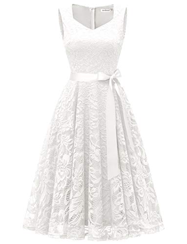 Gardenwed Elegante Una línea Sin Mangas Floral Encaje Corto Vestido De Fiesta Mujeres Cóctel Dama de Honor Fiesta Blanco M