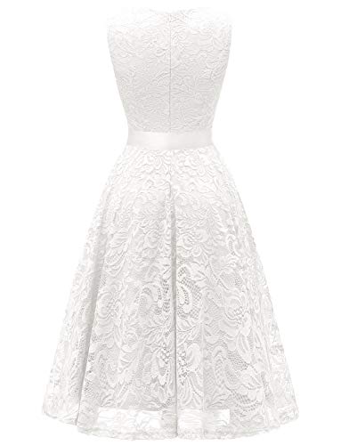 Gardenwed Elegante Una línea Sin Mangas Floral Encaje Corto Vestido De Fiesta Mujeres Cóctel Dama de Honor Fiesta Blanco M