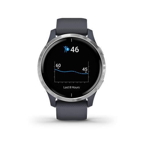 Garmin Venu - Reloj inteligente GPS con una elegante pantalla brillante para un estilo de vida activo, color azul granito