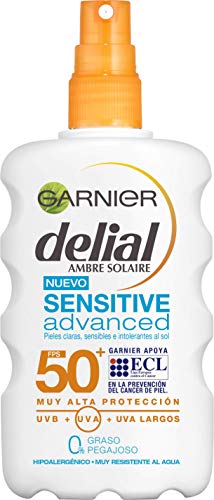 Garnier Delial Sensitive Advanced - Spray Protector Solar para Pieles Claras, Sensibles e Intolerantes al Sol - IP50+  - 200 ml