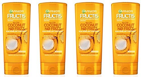 Garnier Fructis Color Resist - Acondicionador fortificante e hidratante con aroma de coco, antiencrespamiento, para el cabello seco y rebelde, 250 ml, 4 unidades