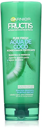 Garnier Fructis Pure Fresh Agua de Coco - Acondicionador Fortificante que Suaviza e Hidrata para Raíces Grasas y Puntas Secas, 300 ml