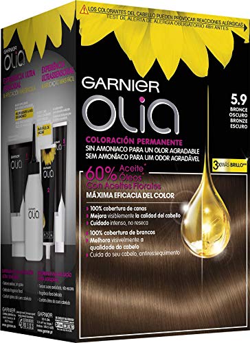 Garnier Olia Coloración Permanente sin Amoniaco, Agradable Aroma con Aceites Florales de Origen Natural, Color Bronce Oscuro 5.9
