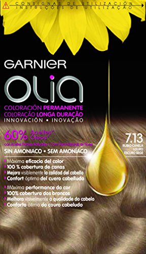Garnier Olia - Coloración Permanente sin Amoniaco, con Aceites Florales de Origen Natural - Tono 7.13 Rubio Canela