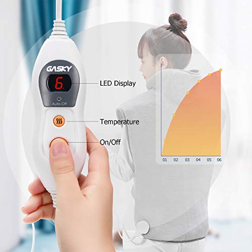 Gasky Almohadilla Electrica Espalda y Cuello con 6 Niveles de Temperatura, Manta Electrica Espalda para Cuerpo Cálido y Relajado, Anti-Sobrecalentamiento, Auto-Apagado, Lavable, 60 x 85 cm