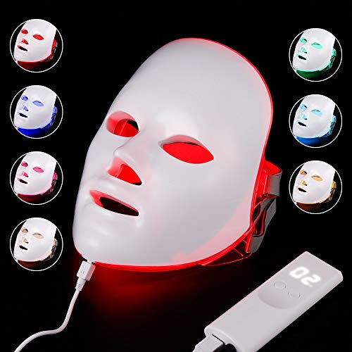 GBBG 7 Colores de luz LED Máscara Facial rejuvenecimiento de la Piel LED Máscara Facial de eliminación de Fototerapia Anti acné Cuidado de la Belleza Que blanquea la Arruga (Carga del USB)