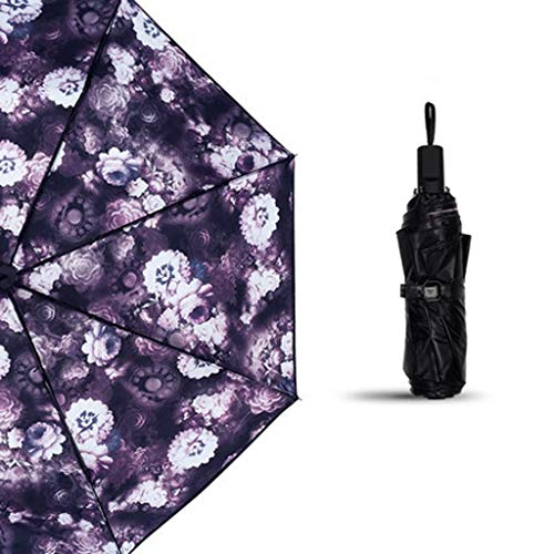 GBX Paraguas de viaje al aire libre Moda Patrón de flor Vinilo de doble capa Protector solar Vibrador solar plegable plegable Parasol soleado de doble uso,do