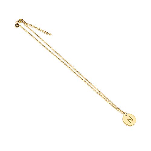 GD GOOD.designs EST. 2015 ® Collar con Letras en Oro, Colgante con Letra Inicial Redondo Chapado en Oro de 18K con Grabado en Relieve (Letra N)