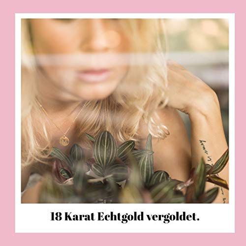 GD GOOD.designs EST. 2015 ® Collar con Letras en Oro, Colgante con Letra Inicial Redondo Chapado en Oro de 18K con Grabado en Relieve (Letra N)