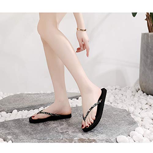 GDSSX Comfort tirón de Las Mujeres los Fracasos de Verano Plana talón Antideslizante Sandalias de la Playa Acogedor (Color : Black, Size : 38)
