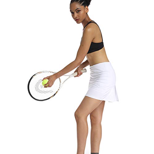 Geekbuzz - Falda femenina dinámica, deportiva, plisada, con bolsillos y pantalones cortos, para tenis, golf, correr, Mujer, color blanco, tamaño 36