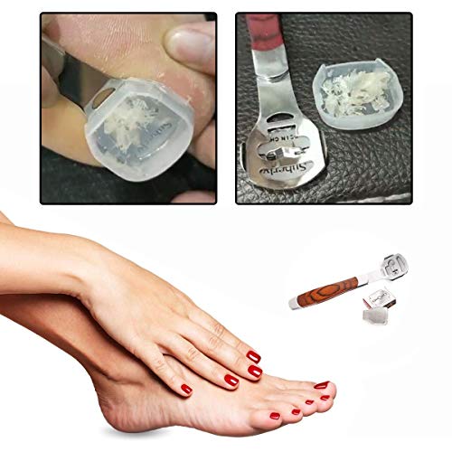 GeekerChip Lima de Callos de Acero Inoxidable con Mango de Madera,Cortacallos para Eliminar Callos y Durezas con 10 Cuchillas Incluidas para Pedicura y Cuidado de Pies
