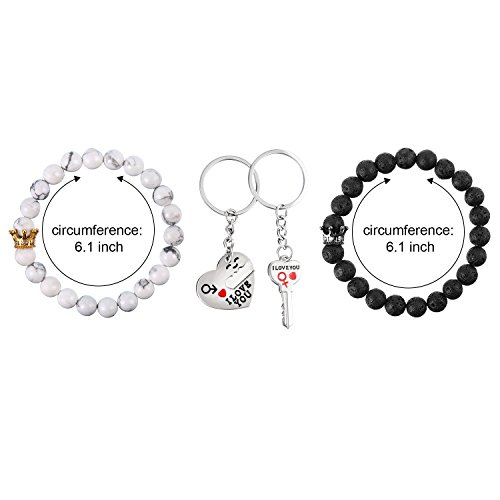Gejoy Pulseras de Parejas de Abalorios Pulsera de Distancia Larga y Llavero de Llave para Desbloquear mi Corazón para Amantes, Amigos