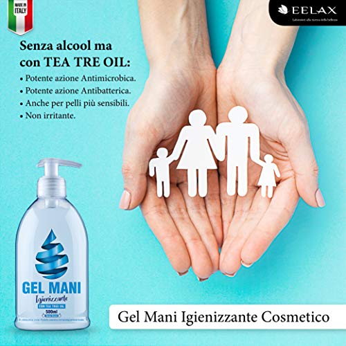 Gel cosmético antibacteriano para manos con aceite de árbol de té con aroma natural que aporta higiene y suavidad a las manos 100% Made in Italy