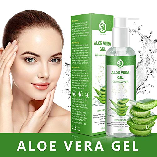 Gel de Aloe Vera, 100% Orgánico Aloe Vera Gel de Crema Hidratante con Ácido Hialurónico y Vitamina C, Para Pieles Secas y Quemadas Por el Sol, Gel Hidratante Antiinflamatorio Anti-Edad, 250 ml