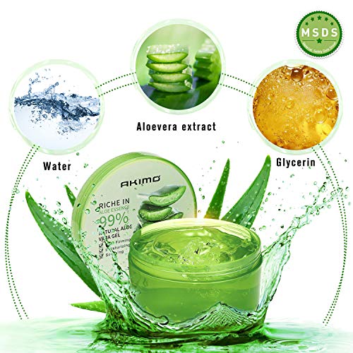 Gel de aloe vera orgánico de 300 ml: crema hidratante natural AKIMO, crema hidratante para el vello corporal, cuidado de las quemaduras solares, cicatrices reparadoras, calmantes y antiinflamatorias