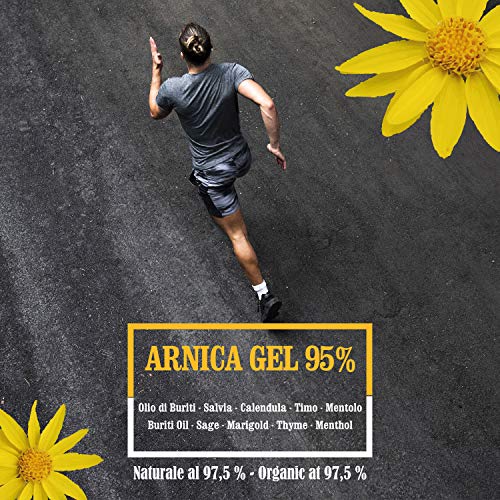 Gel de Árnica 95% - 500 ml - Calmante con Arnica Montana, Aceite de Buriti, extractos de Salvia y Caléndula, aceite esencial de Tomillo y Mentol - Natural 97,5%