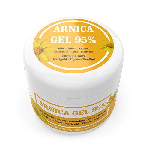 Gel de Árnica 95% - 500 ml - Calmante con Arnica Montana, Aceite de Buriti, extractos de Salvia y Caléndula, aceite esencial de Tomillo y Mentol - Natural 97,5%