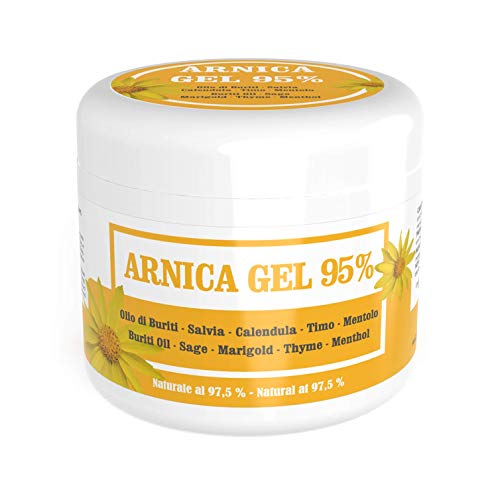 Gel de Árnica 95% - 500 ml - Calmante con Arnica Montana, Aceite de Buriti, extractos de Salvia y Caléndula, aceite esencial de Tomillo y Mentol - Natural 97,5%