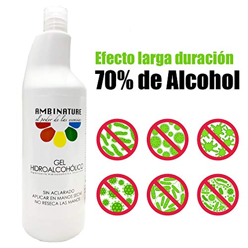 Gel hidroalcoholico manos 1 litros desinfectante de manos liquido antiseptico antibacteriano jabon antiséptico a base de alcohol ideal para dispensadores/Incluye 2 botes de 100ml para rellenado
