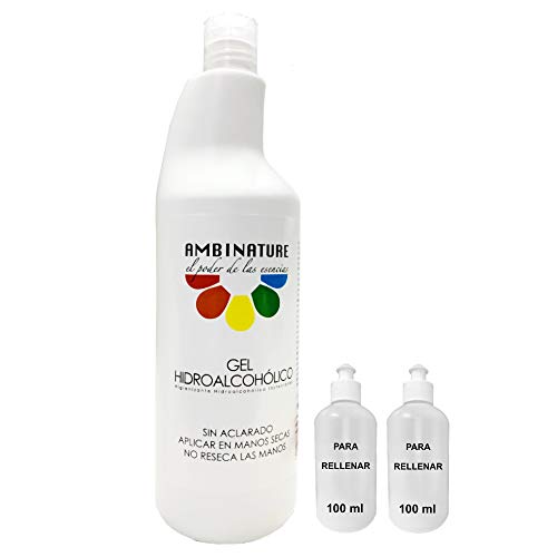 Gel hidroalcoholico manos 1 litros desinfectante de manos liquido antiseptico antibacteriano jabon antiséptico a base de alcohol ideal para dispensadores/Incluye 2 botes de 100ml para rellenado