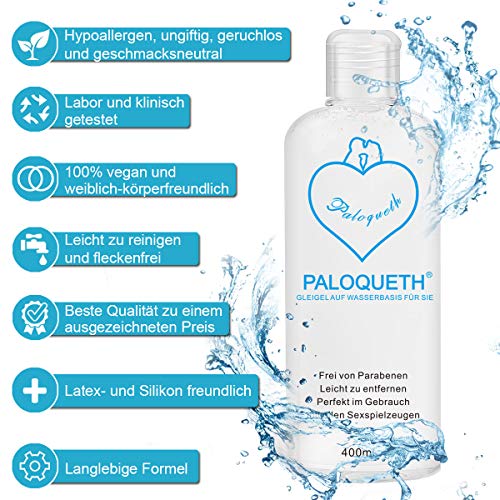 Gel Lubricante Base Agua,PALOQUETH （400ML）Gel Lubricante Íntimo Sexual a Base de Agua Natural Geles Efecto de Larga Duración Funciona con Todos los Tipos de Condones de Látex y Juguetes de Silicona