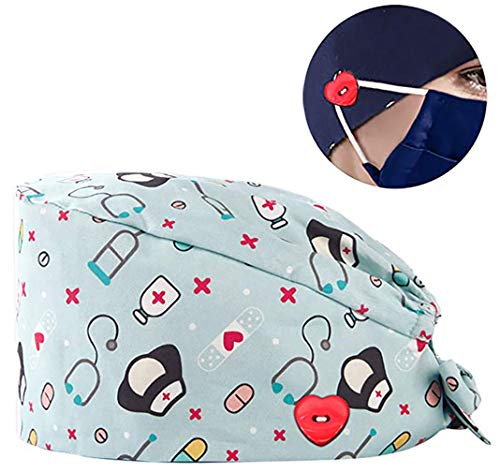 GEMVIE Reutilizable Gorros Quirofano Pelo Largo Robin Hat para Mujers y Hombres,Dibujos Animados, Flor,Peces, Corbata Ajustable