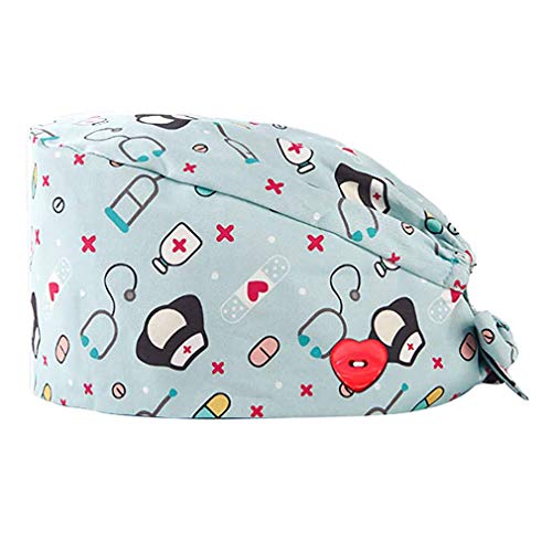 GEMVIE Reutilizable Gorros Quirofano Pelo Largo Robin Hat para Mujers y Hombres,Dibujos Animados, Flor,Peces, Corbata Ajustable
