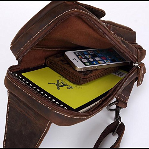 Gendi Cuero genuino de la vaca para hombre Deporte Excursionismo Viajar Cruzar Pecho Bolsa de hombro Daypack Bolso de la honda (Marron oscuro)
