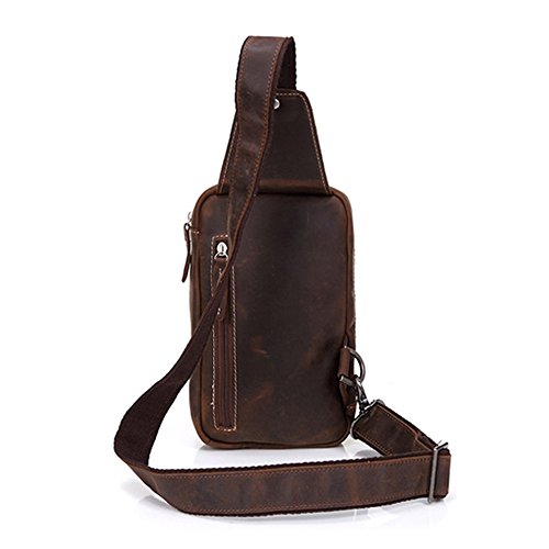 Gendi Cuero genuino de la vaca para hombre Deporte Excursionismo Viajar Cruzar Pecho Bolsa de hombro Daypack Bolso de la honda (Marron oscuro)