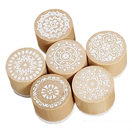 Genérico 6 Piezas De Cu?o Sello Estampado Flores Rendondo Madera Caucho