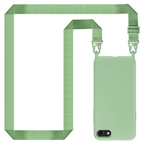 Genrics Funda con Cuerda para iPhone 8/ iPhone 7/ iPhone SE 2020, Carcasa de Silicona Líquida, Case con Correa Colgante Ajustable Collar Correa de Cuello Cadena Cordón, Verde