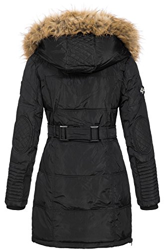 Geographical Norway Belissima - Chaqueta de invierno para mujer con capucha de piel XL negro S