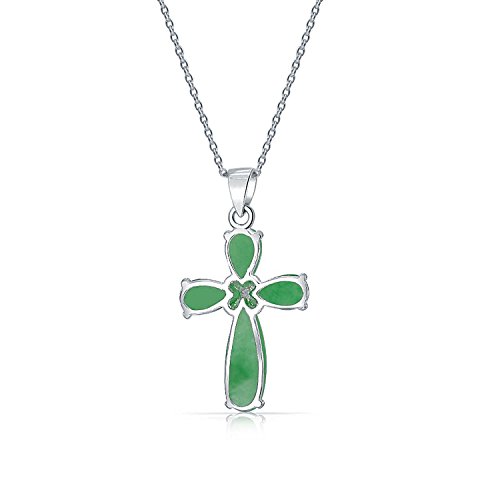 Geométrico simple moderno teñido verde jade cruz colgante collar para las mujeres para adolescente 925 plata de ley con cadena