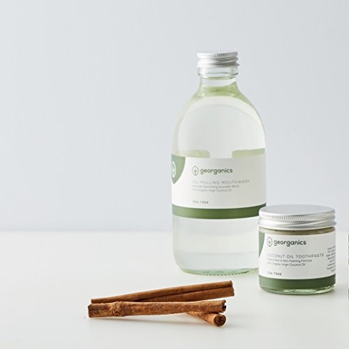 Georganics, Enjuague Bucal Natural 300ml + Dentrífico de Aceite de Coco 120ml – Árbol de Té