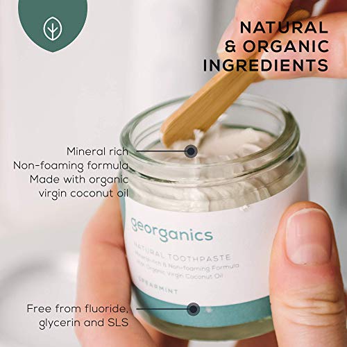 georganics natural y Aceite Coco Orgánico Pasta de dientes - Menta Verde - Remineralizante Natural pasta de DIENTES, sin flúor