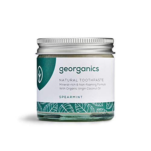 georganics natural y Aceite Coco Orgánico Pasta de dientes - Menta Verde - Remineralizante Natural pasta de DIENTES, sin flúor