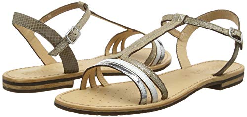 Geox D Sozy E, Sandalias con Punta Abierta para Mujer, Lt Taupe/Champagne Ch6b5, 38 EU