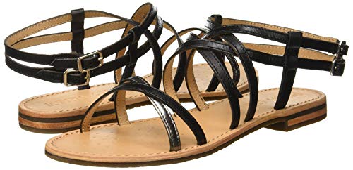 Geox D Sozy L, Sandalias con Punta Abierta para Mujer, Black/Gun C9b1g, 40 EU