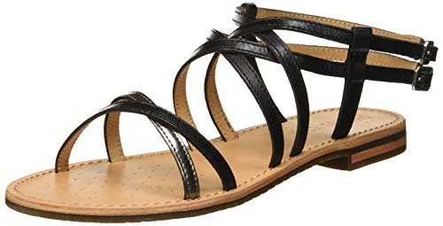 Geox D Sozy L, Sandalias con Punta Abierta para Mujer, Black/Gun C9b1g, 40 EU