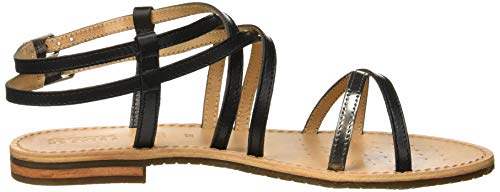 Geox D Sozy L, Sandalias con Punta Abierta para Mujer, Black/Gun C9b1g, 40 EU