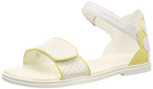 Geox J Sandal Karly Girl, Sandalias con Punta Abierta para Niñas, White/Yellow C0592, 26 EU