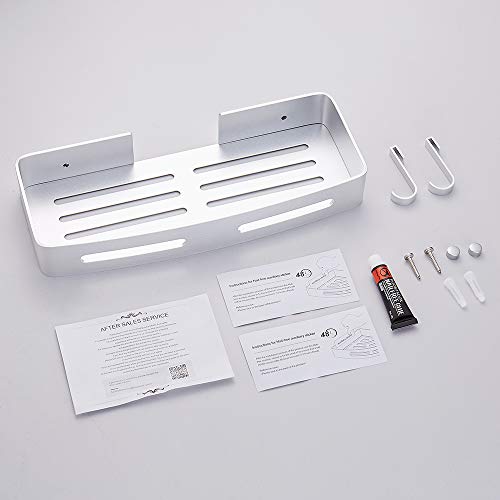 GERUIKE Estante de baño cuadrado, Cesta de ducha, Organizador de pared para cocina, Aluminio espacial, Instalación sin taladro, Sin daños, Adhesivo