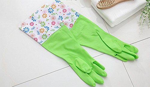 Gespout Guantes Limpias Gel de Sílice Calor Antideslizante Impermeable Gloves para Chef Cocina Baño Barbecue Patrón de Flores 1par 50cm Verde