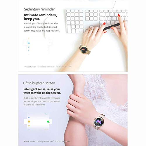 GFFTYX Inteligente Reloj KW10, Ronda Pantalla táctil IP68 a Prueba de Agua for la Mujer SmartWatch, rastreador de Ejercicios con el Ritmo cardíaco y el sueño podómetro, Pulsera for iOS/Android