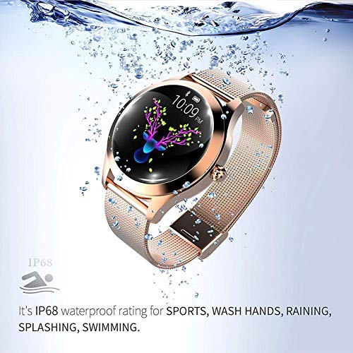 GFFTYX Inteligente Reloj KW10, Ronda Pantalla táctil IP68 a Prueba de Agua for la Mujer SmartWatch, rastreador de Ejercicios con el Ritmo cardíaco y el sueño podómetro, Pulsera for iOS/Android