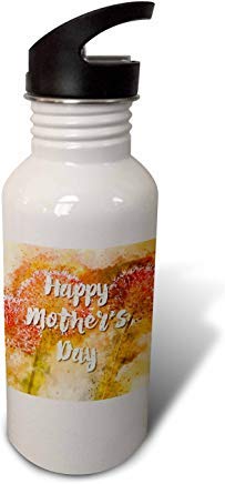 GFGKKGJFD603 Wild Blackberry Studio – Día de la Madre – Happy Mothers Day on Happy Pink and Orange Flowers Botella de Agua Deportiva de Aluminio Blanco con Pajita Regalos novedosos