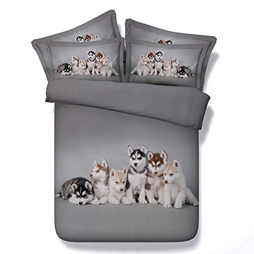 GFYL Funda de edredón con diseño de Huskies, Niño Creativo 3D Animal Husky Imprimiendo Funda nórdica y Funda de Almohada Tener Cremallera, Cuidado Ultra Suave y Fácil,200x220cm(59.1x86.6inches)