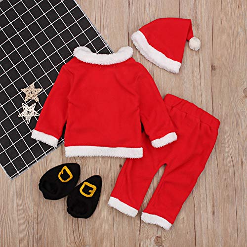 ggudd Niño Bebé Christmas Santa Abrigos Tops y Pantalones y Sombrero y Calcetines 4 Piezas Trajes Cálidos(Rojo Blanco,0-6 Meses)